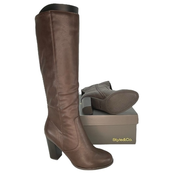 Style & Co. Addyy Chocolate Faux Leather Womens Knee High Boots Size 8M - Picture 9 of 10